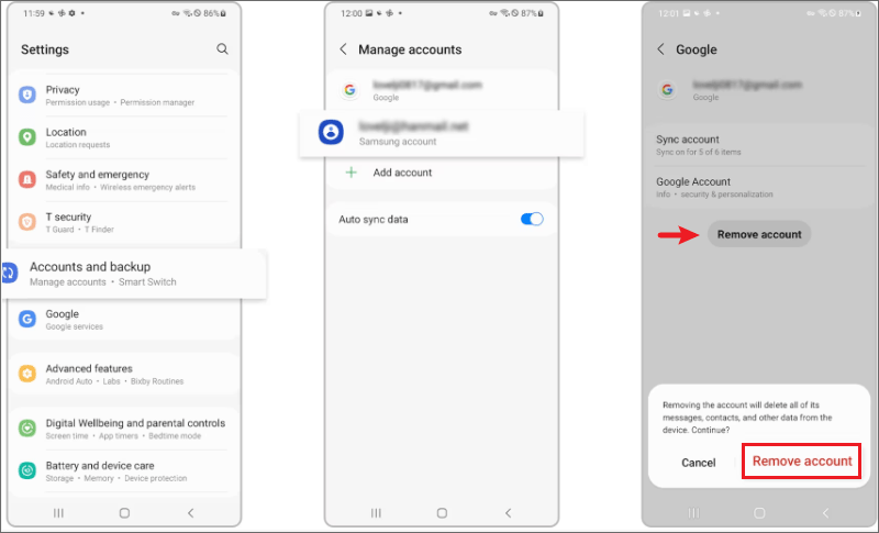 remove google account from samsung