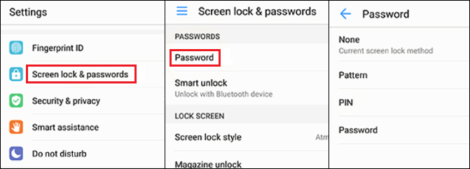 set screen lock on huawei phone