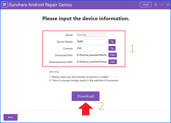 input the device information and click download