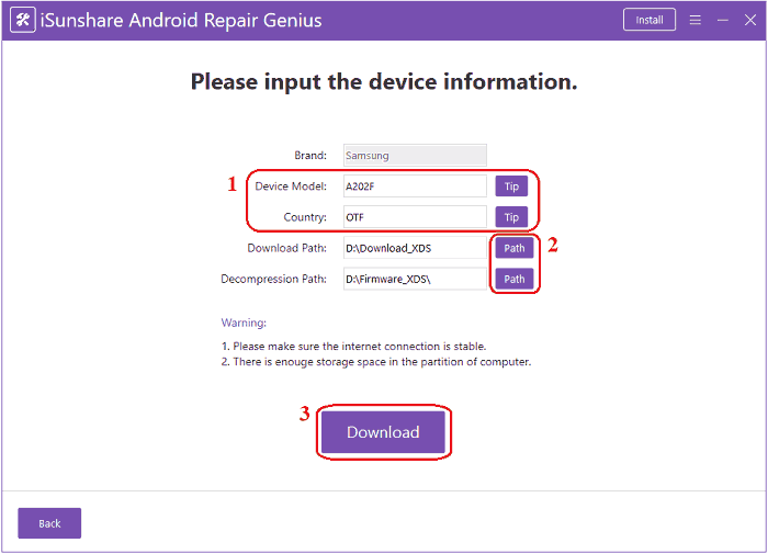 input the device information