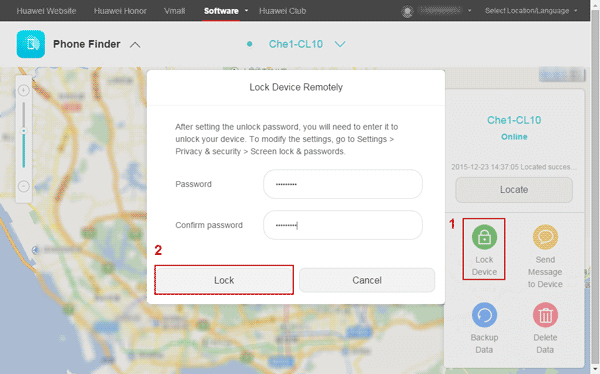 remotely lock Huawei Android device