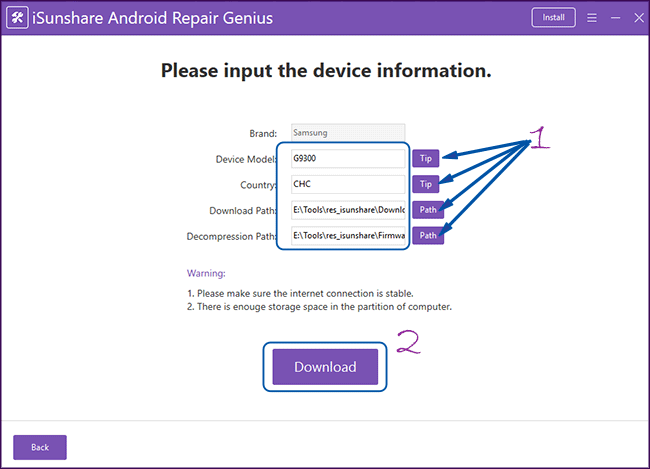 input your device information