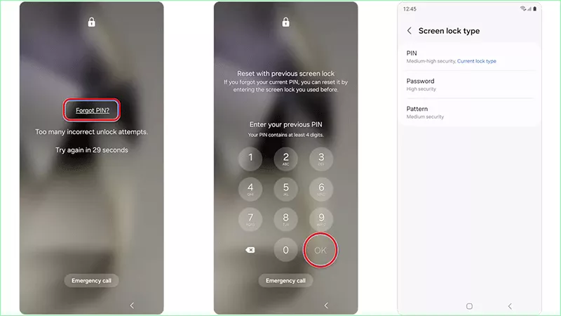 use previous PIN to unlock Samsung