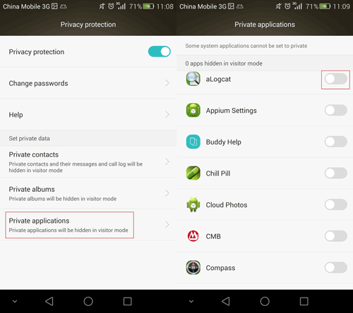private apps on Huawei Honor 6 Plus