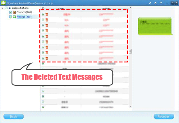 Wählen Sie die gelöschten Textnachrichten aus
