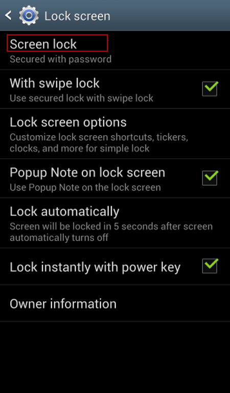 choose screen lock