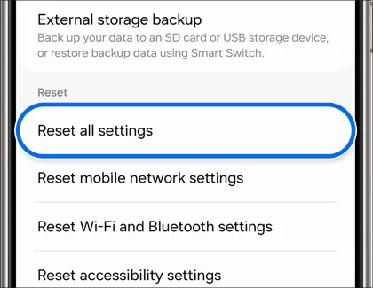 tap Reset all settings