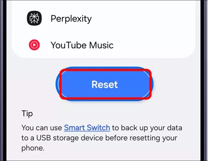 tap Reset