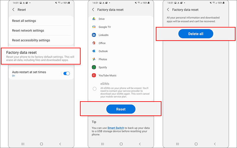 perform factory data reset