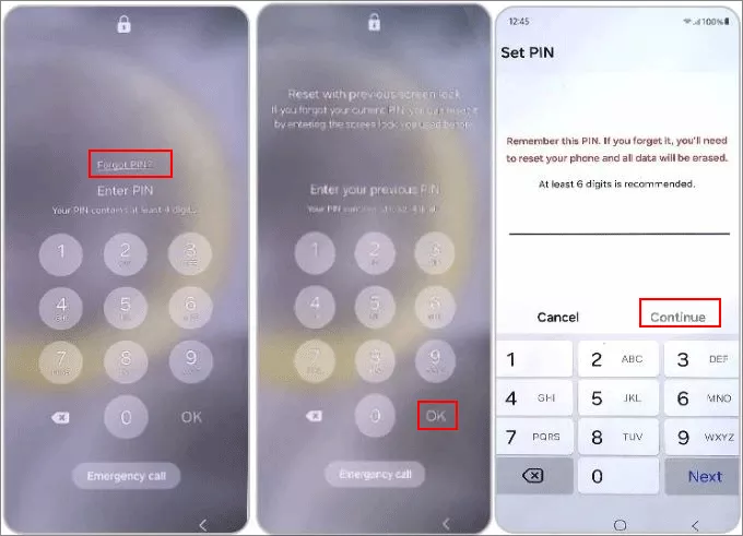 reset Samsung lock with previous screen code