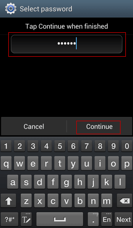 input password and tap continue