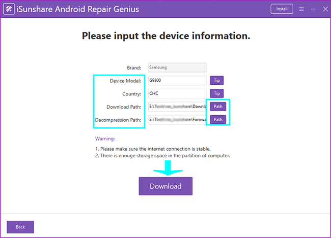 enter device information