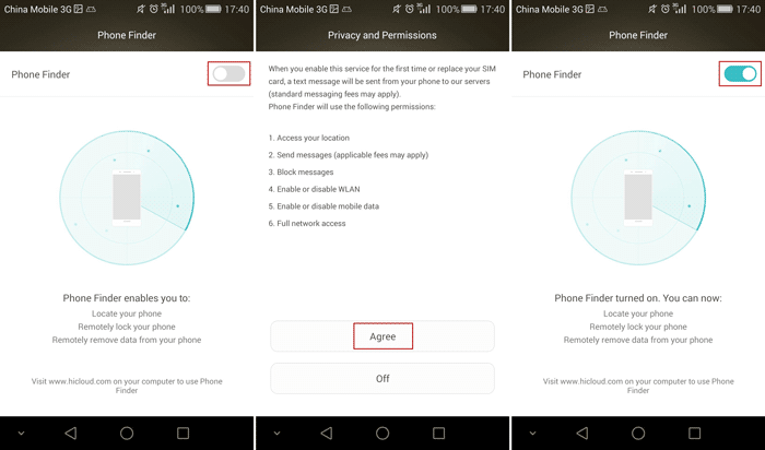 turn on Phone Finder on Huawei phone