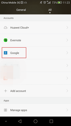 choose Google account to back up Android data