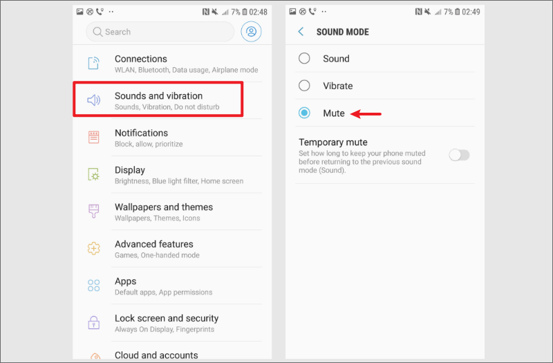 set mute mode on phone