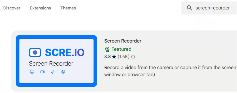 search screenrecorder in chrome web store