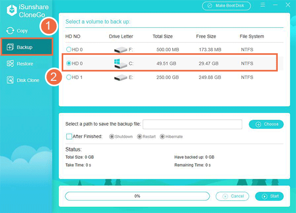 click backup option and choose backup partition