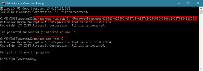 decrypt bitlocker via command line