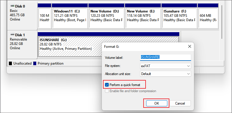 perform a quik format