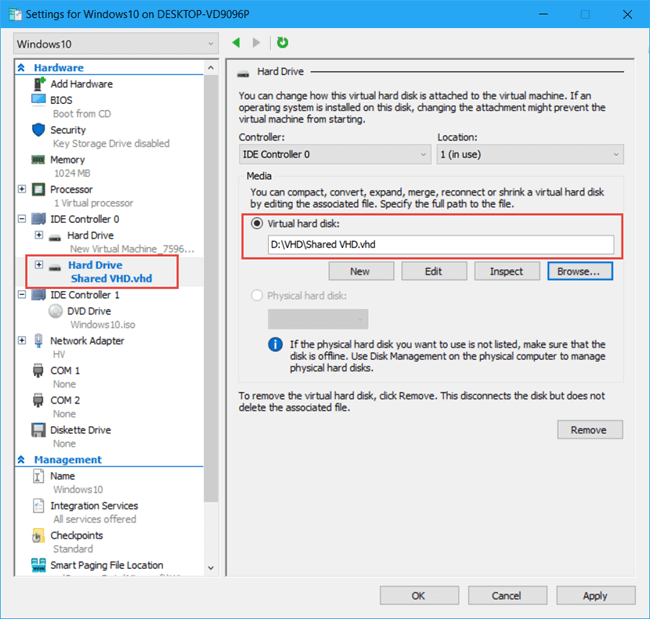 specify hardisk location