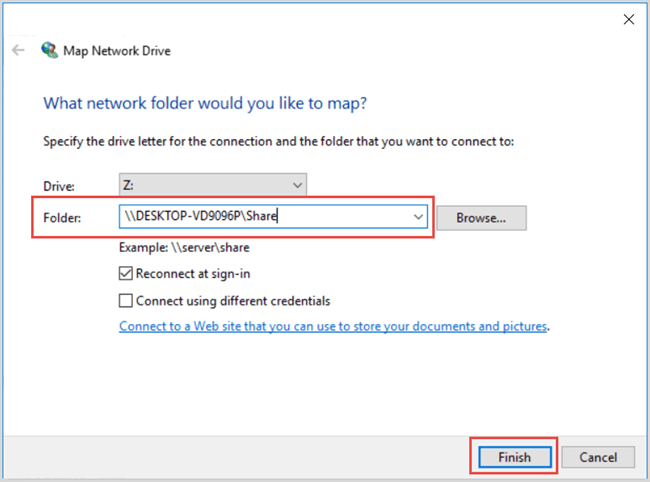 specify network folder