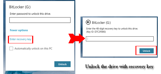 enter recovery key to unlock the BitLocker drive