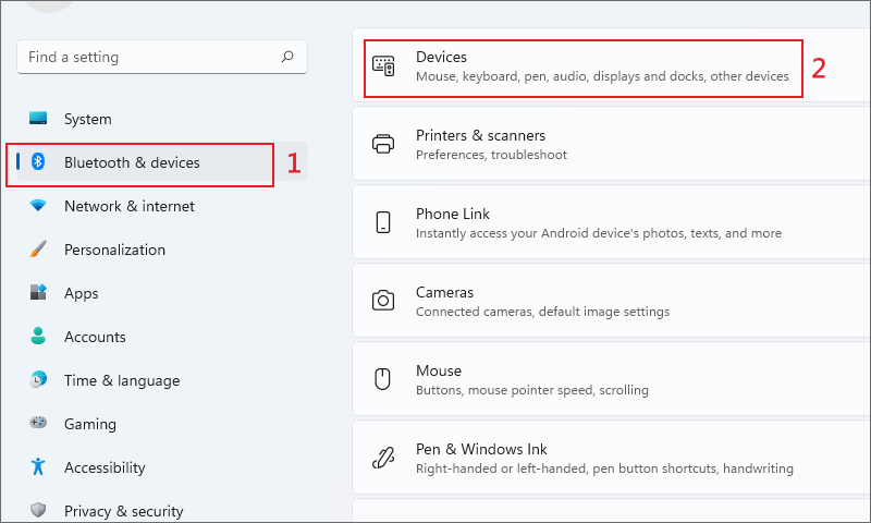 click bluetooth&devices option