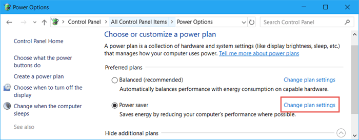 change plan settings windows 10