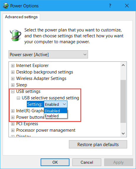 disable usb selective suspend windows 7