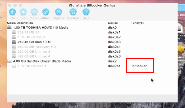 Detect the encrypted drive on Mac with BitLocker Genius