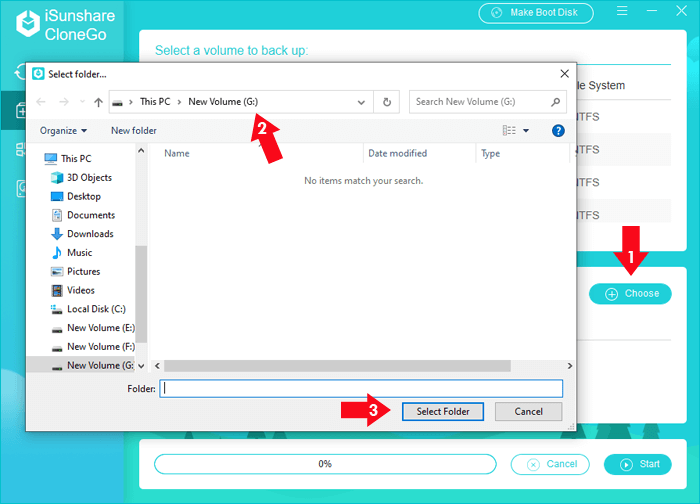 choose the destination to store the backup file