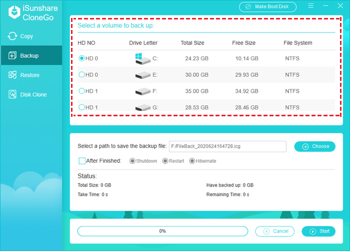  select a partition to backup