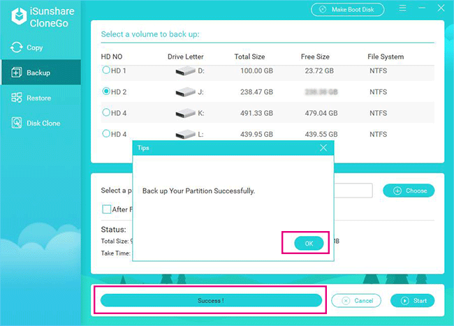 complete the backup process