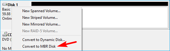 click the Convert to MBR option