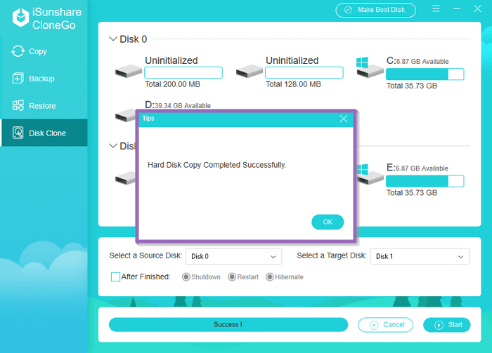 mini window of successful copy