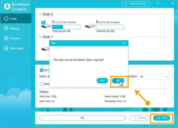 click start to begin copying C drive