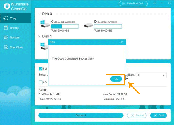 finish copying C drive