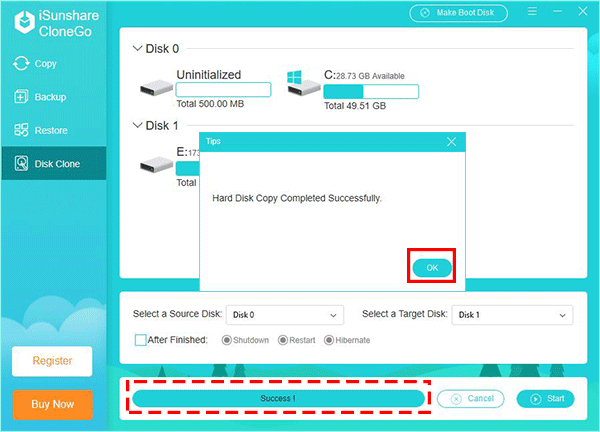 hard drive clone success