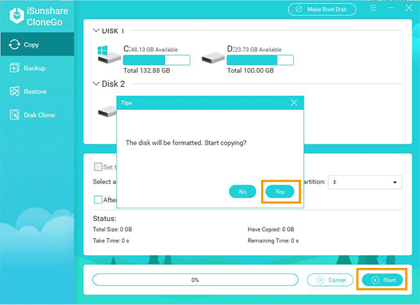 click start to begin clone process