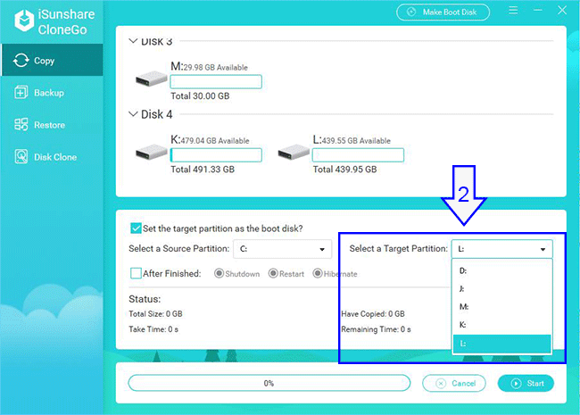 select one WD partition as target partition