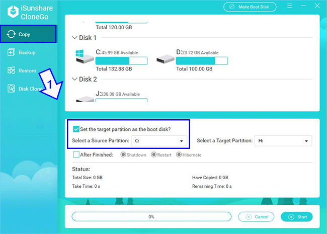 select system partition to clone