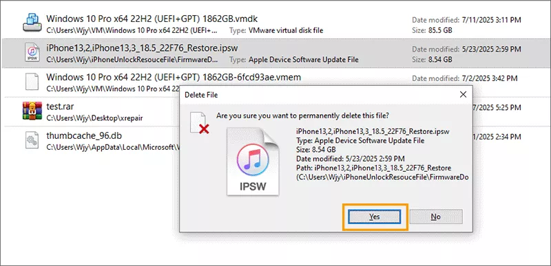 delete large files via file explorer