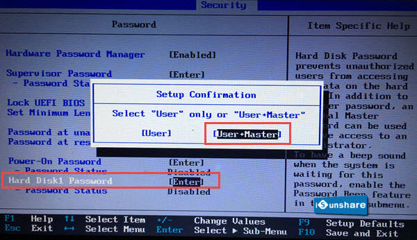 set user hard disk password
