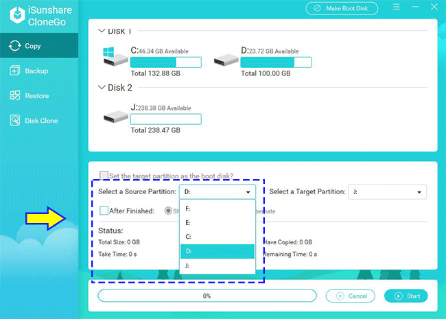 Choose D partition to copy