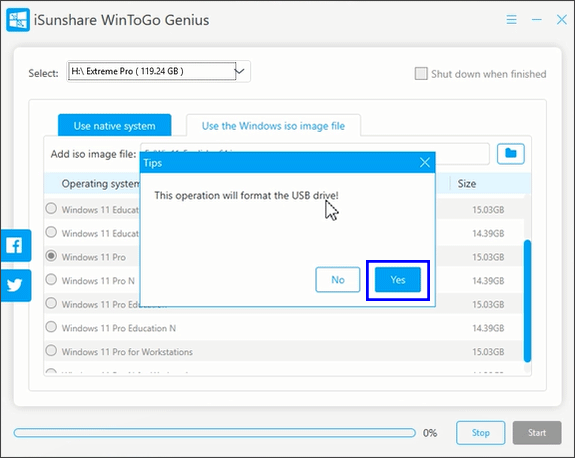 click Yes to format USB