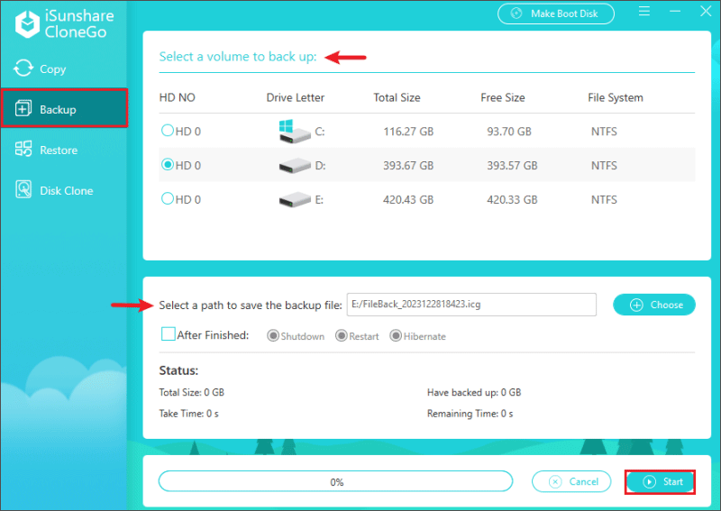 Customize backup options