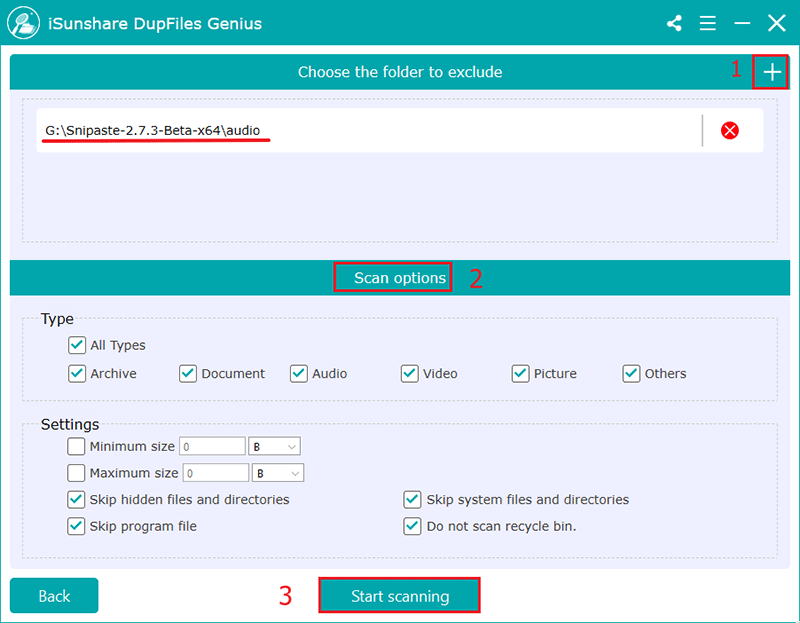 set scan options and hit start scanning