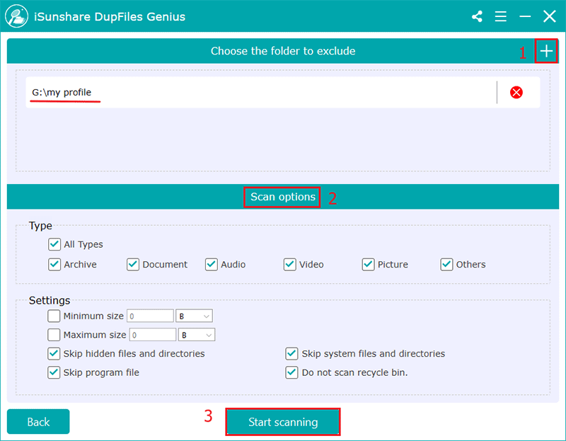 set scan options and hit start scanning