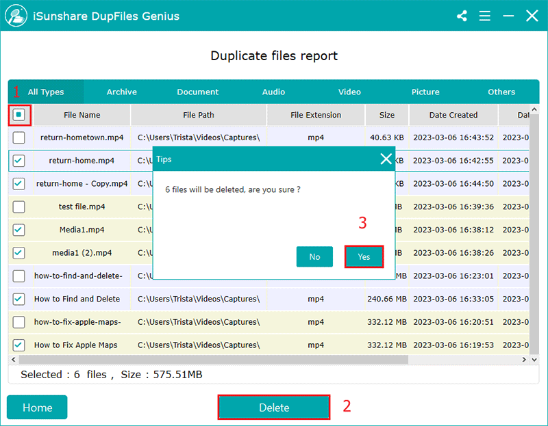 delete duplicate video files