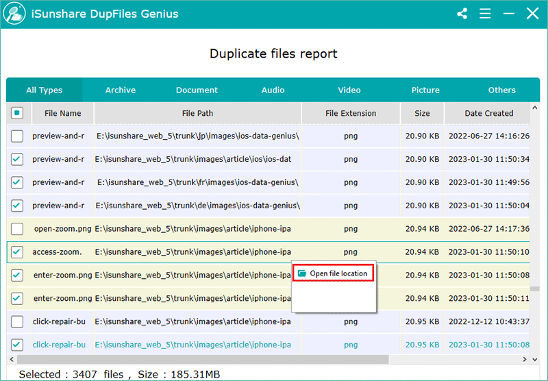 open file location